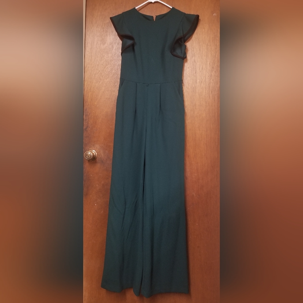 Calvin Klein Deep Green Flutter,Cap Sleeve Jumpsuit Sz 2